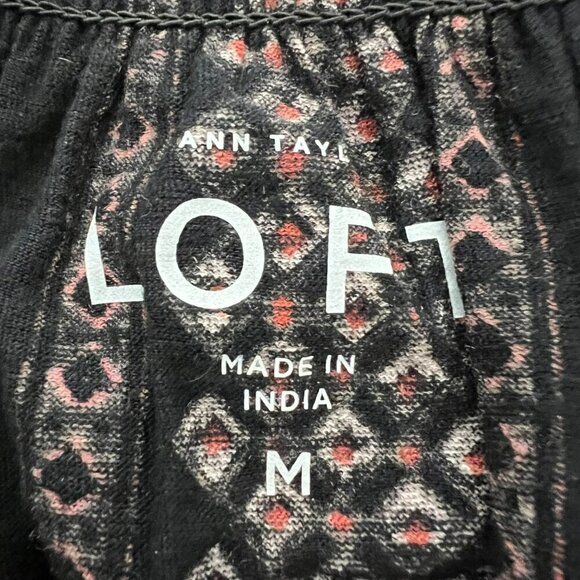Ann Taylor Loft Short Sleeve Off Shoulder Black/Multi Print Top Size Medium - Picture 8 of 9